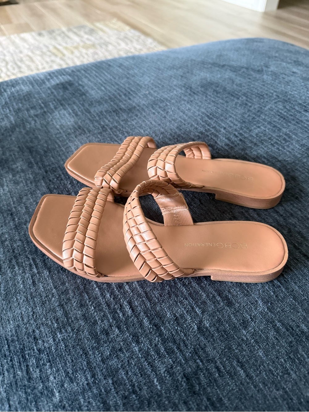 BCBGeneration Woven Double-Strap Slide Sandals - Tan